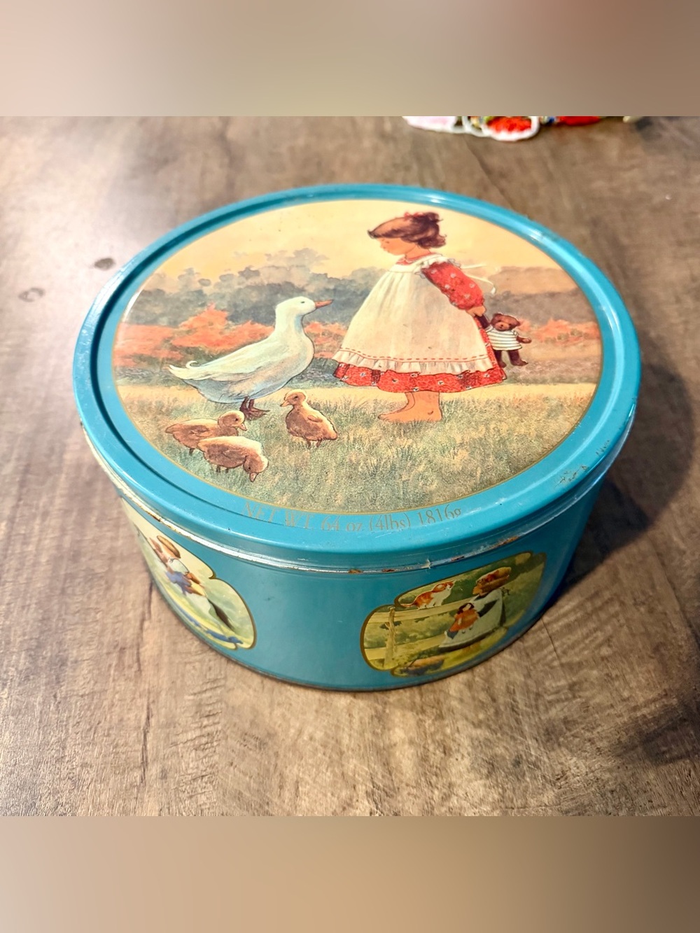 Vintage Style Danish Butter Cookie Tin Girl Geese